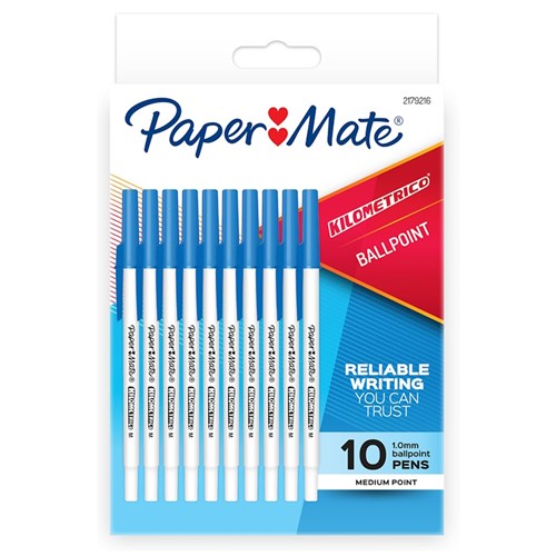 PAPERMATE KILOMETRICO BALL PEN Poly Pack10 Blue